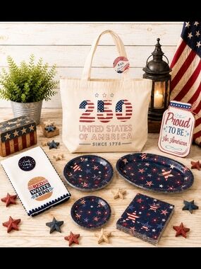 Picnic Bundle- Patriotic 250 Years United States Canvas Tote Bag – Cream